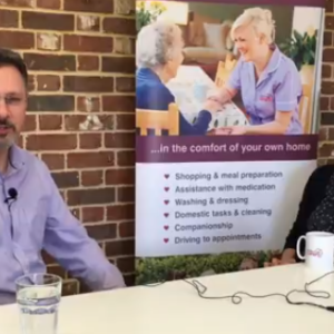 Christina Bassadore - Guardian Angel Carers talking business with Andreas Nest ActionCOACH based in Portsmouth