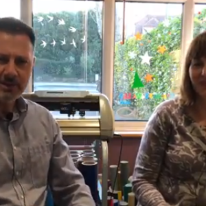Karen Griffin from Fabric Stick talking business with Andreas Nest ActionCOACH based in Portsmouth
