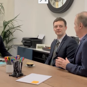 Roland and Garrick Hedges from Phishing Forensics talk business with Andreas Coach ActionCOACH based in Portsmouth