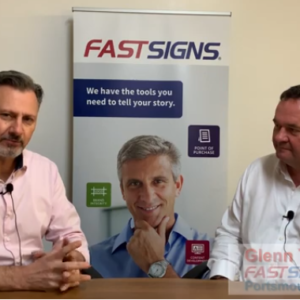 Glenn Turnbull of Fastsigns talking business with Andreas Nest ActionCOACH based in Portsmouth