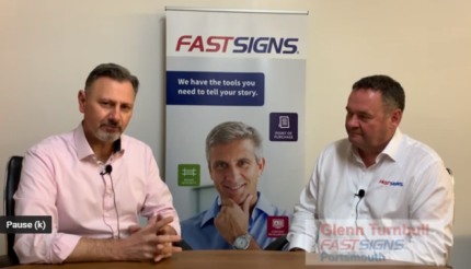 Glenn Turnbull of Fastsigns talking business with Andreas Nest ActionCOACH based in Portsmouth