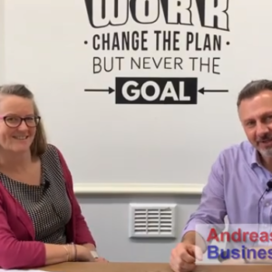 Jenny Walker of Driver Belcher Solicitors talking business with Andreas Nest ActionCOACH based in Portsmouth